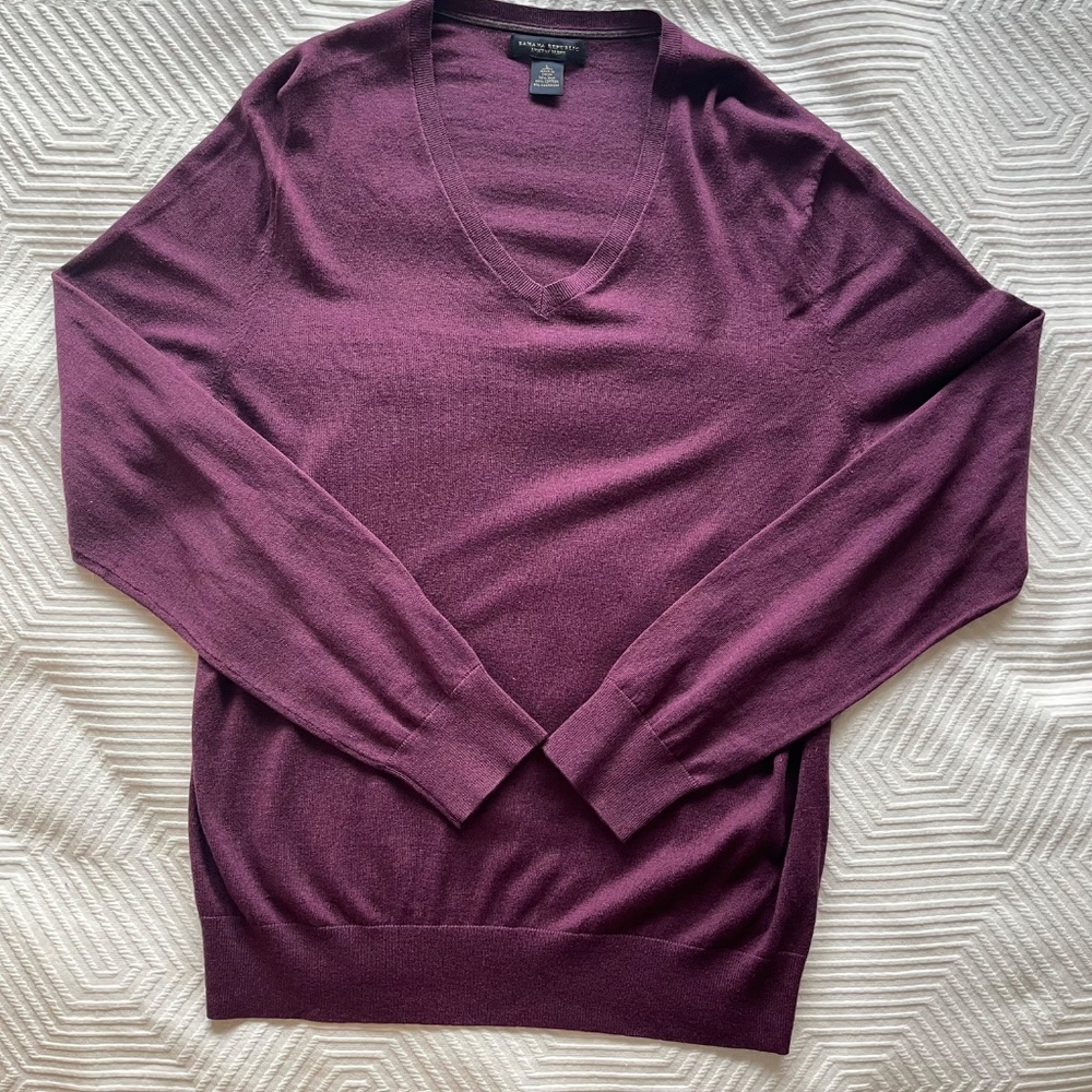 Banana Republic Men's L Luxury Blend Sweater Silk Cashmere Cotton V-Neck Plum - Picture 2 of 6